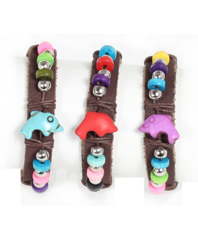 Assorted Color Dolphin Bead Leather Bracelet
