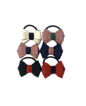 6 assorted Ultrasuede bow ponytail holder - 1 per card