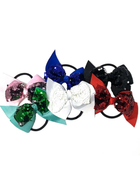 Sequin bow ponytail holder-6 colors asst.