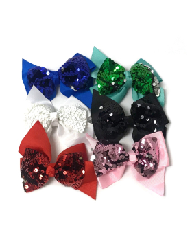 Ribbon and Sequin hair bow clips - 6 assorted colors - 1 per card