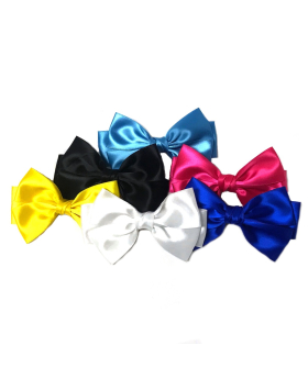 Satin hair bow clips- 6 assorted colors - 1 per card