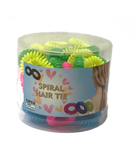 72 piece tub of Neon opaque spiral hair ties