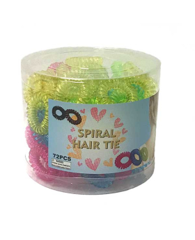 72 piece Tub of Neon transparent spiral hair ties