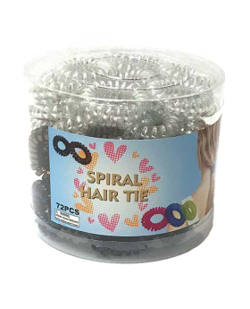 72 piece tub of Metallic spiral hair ties