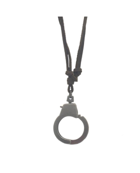 Pewter single handcuff on double brown suede cord necklace