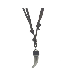 Pewter horn shaped pendant on double down suede cord necklace