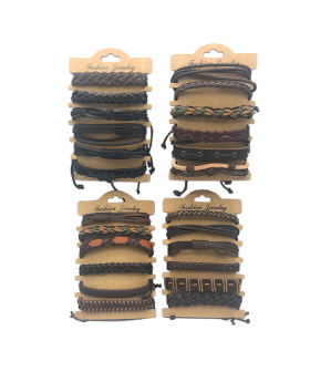 Leather bracelets set of 6 on card
