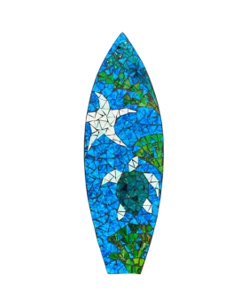 Mosaic Surfboard with Turtles wall plaque