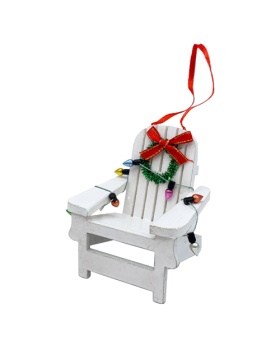 Wood Adirondack Beach chair with Lights and Wreath Christmas Ornament