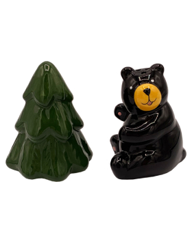 Ceramic Black Bear and Pine Tree Salt and Pepper set