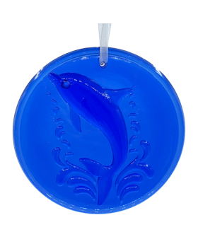 Cobalt Blue round Glass Dolphin Suncatcher