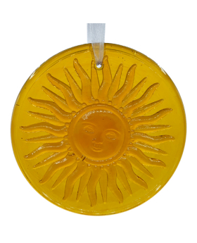 Amber Glass round Sun Face Suncatcher