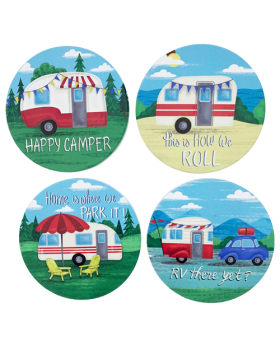 Set of 4 Camper theme Absorb Stone Coasters