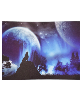 Special Price Wolf Night Scene on Canvas with 25 Fiber Optics 