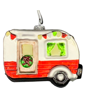 Blown Glass & Resin Camper Ornament