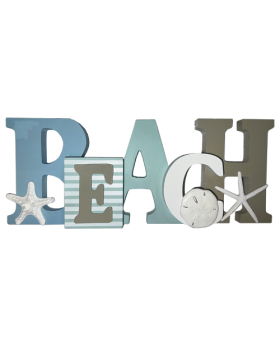 Wood "Beach" Sign w/Sealife 