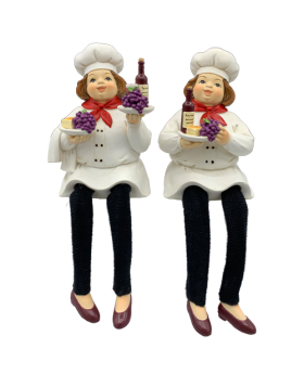 2 Assorted Resin Lady Chefs with Dangle Legs