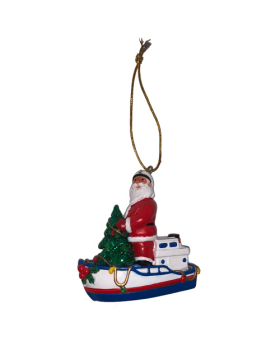 Special Price Santa Holding Tree in Boat Ornament 