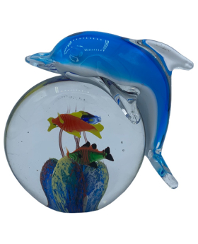 Special Price Glass blue Dolphin on triple fish Paperweight