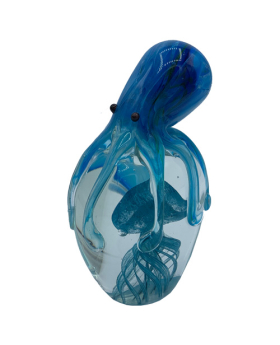 Glass blue/green Octopus on jellyfish Paperweight