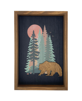 Special Price Wood plaque with Bear and painted Tree design