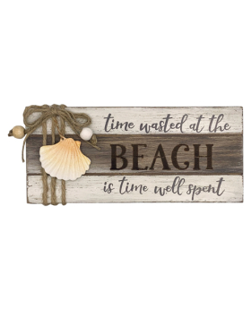 Closeout Wood Beach time standing sign with resin shell