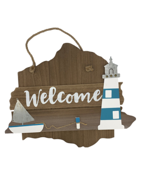Special Price Wood Welcome sign with Lighthouse and Sailboat