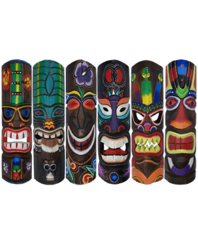 6 Assorted Wood painted Tiki Mask Plaques