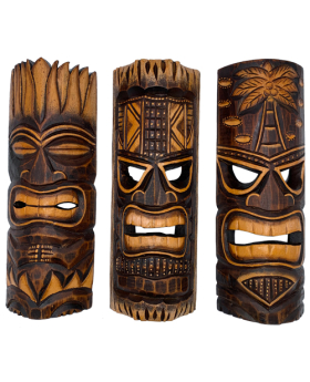 3 Assorted Two Tone Wood Tiki Mask Plaques