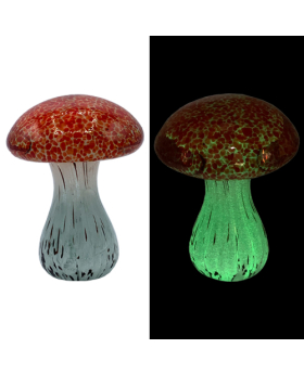 Glass Glow in the Dark Red/White swirly Mushroom