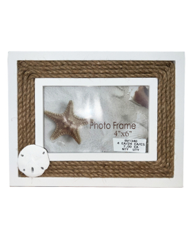 Resin Sand Dollar on 4 x 6 inch Wood and Rope Frame 