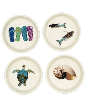 Seaside themed set of 4 assorted ceramic Trinket Dishes
