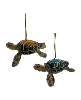 2 Assorted gloss Resin Sea Turtle Ornaments