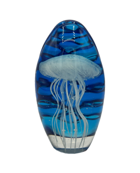 GID Glass Jellyfish Paperweight with Blue Water Background