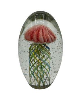 GID Glass Jellyfish Paperweight with Red Head Multicolor