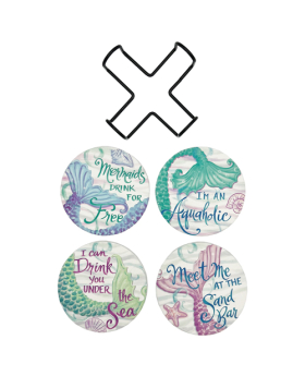 Set of 4 Mermaid theme absorbent Stone Coasters with Stand