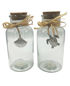 2 Asst Glass Bottle with Rafia & Dangle