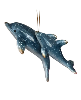 Glossy Resin Mom & Baby Dolphin Ornament