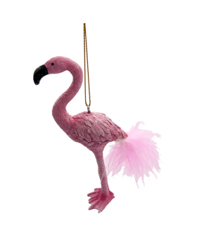 Resin Pink Glitter Flamingo with Tall Ornament