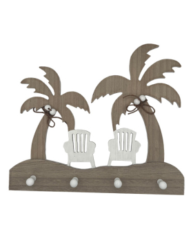 Wood Palm Tree & Beach Chair Wall Hook Plaque