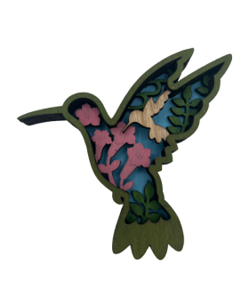 Wood multi layer Hummingbird Magnet