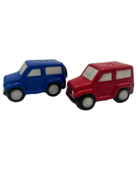 Ceramic Red/Blue Jeep Salt & Pepper Set