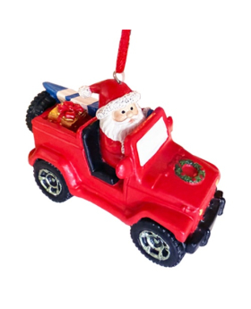 Resin Santa in Jeep with Surfboard Ornament