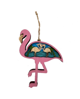 Wood Multi Layer Flamingo Ornament