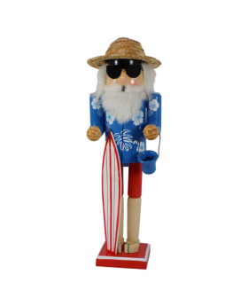 Wood Santa Nutcracker with Surfboard Christmas Decoration