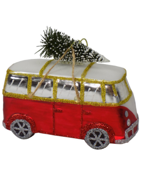 Blown Glass Van with Tree Glass Christmas Ornament