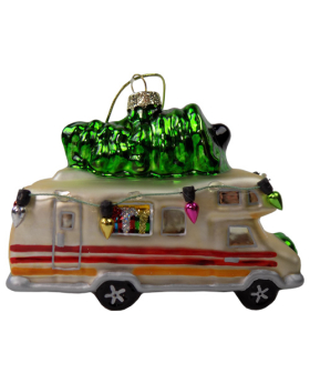 Special Price Blown Glass Camper with Tree Christmas Ornament