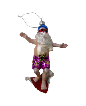 Special Price Blown Glass Surfing Santa Christmas Ornament