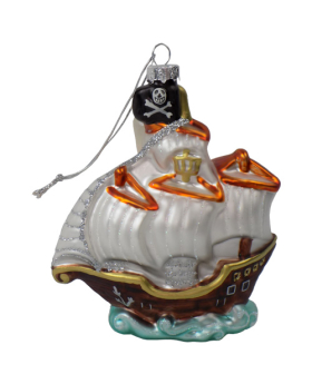 Glass Pirate Ship Christmas Ornament