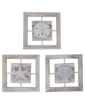 Wood/Whitewash 3 asst. shell theme plaques